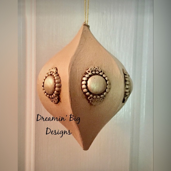 EMBELLISHED Hand Painted 6 Sided Paper Mache Dot Christmas Tree Ornament Art - Picture 3 of 6